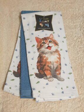 NWT & HTF ~ Colordrift~ A Tabby Cat's Pollen Purrs 3-Pack Kitchen Towels